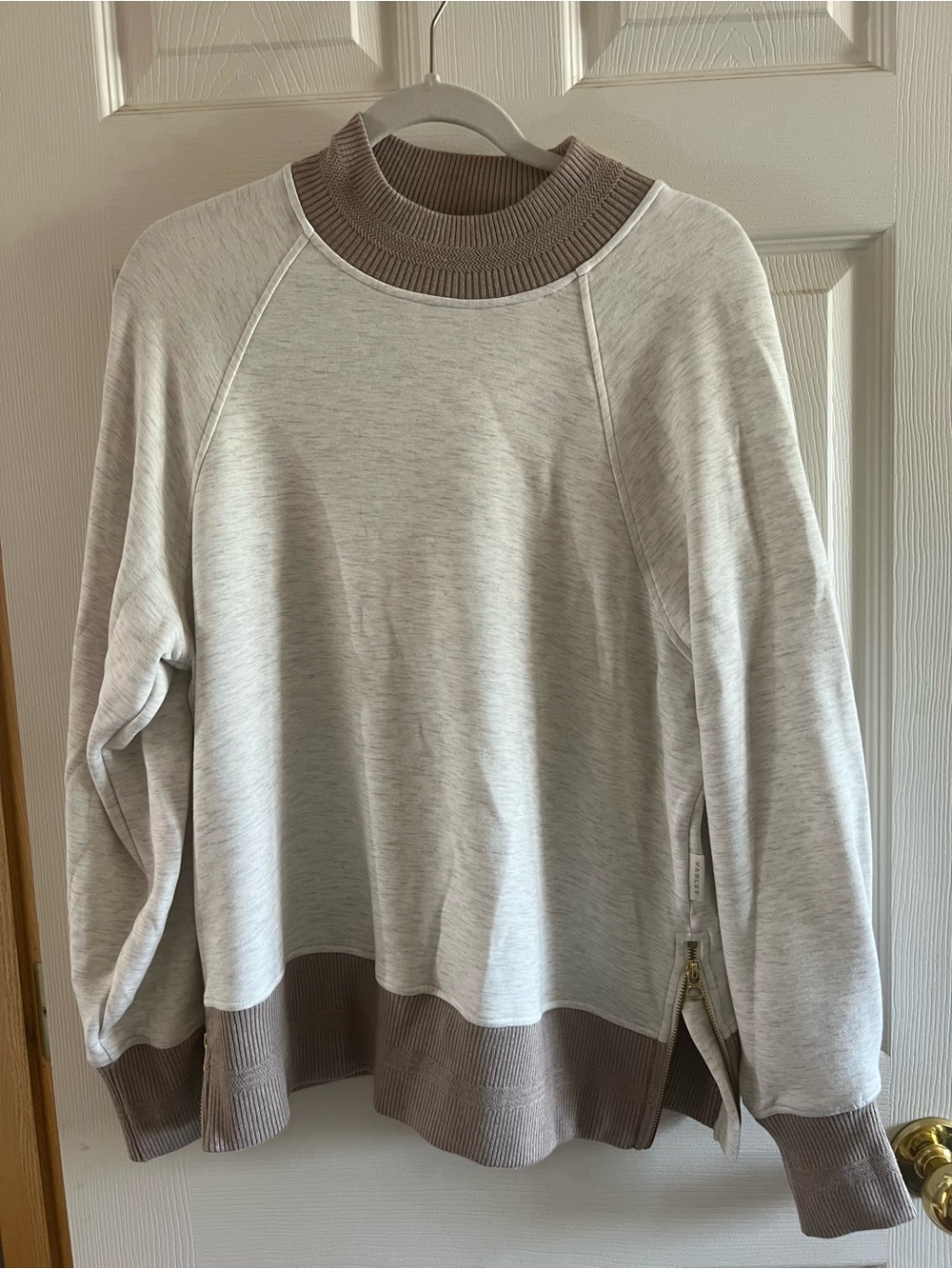 Varley Heather Gray and Taupe Cowl Neck Sweater
